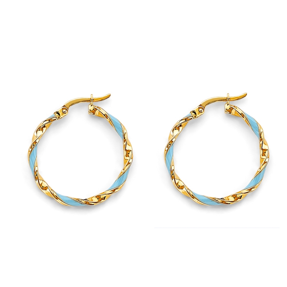 14KT Gold Enamel Twisted Hoop Earrings